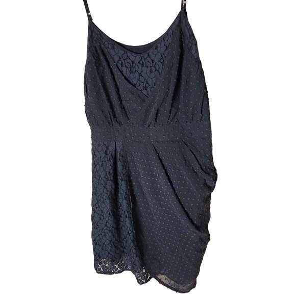Madison Marcus Black Sleeveless Polka Dot & Lace Mini Dress Draped Side Medium - Picture 2 of 12